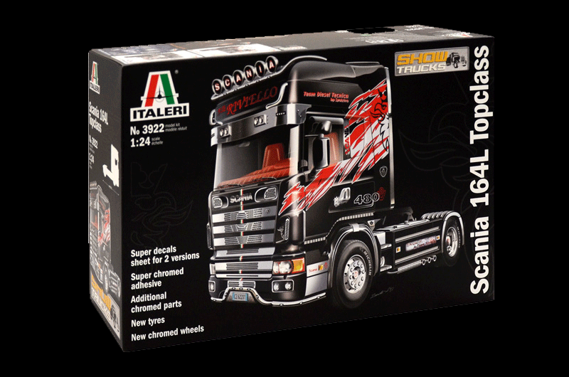 Italeri 3922 Scania 164L Topclass Modelbouwset - Schaal 1:24 - Lengte Ca. 24,2 Cm - Met Chroom Onderdelen & Nieuwe Banden